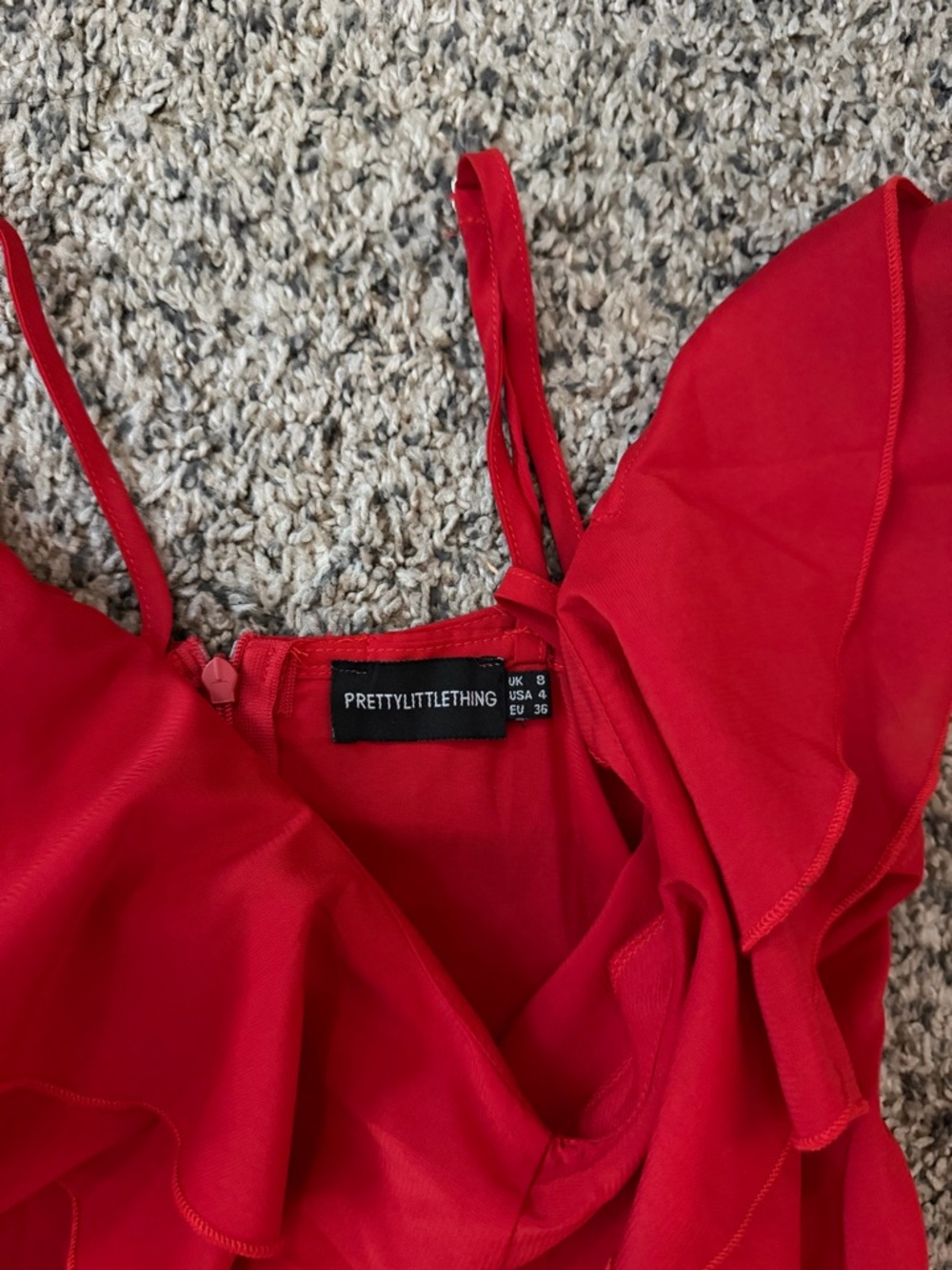 PrettyLittleThing Red Ruffle High-Low Maxi Dress - Picture 3 of 3